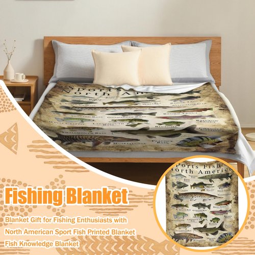 Wshxjzyay North America Fishing Blankets for Men, Sports Fish of North America Blanket, Fish Blanket, Fishing Enthusiast, Unique Outdoor Lover Present (70 * 90in)