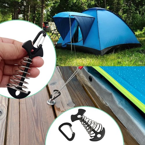 Zreneyfex 10 Pcs Deck Anchor Pegs Tent Stakes Large Size 55mm, Tent Pegs Anchors Aluminum Alloy Fishbone Spring Hooks Tent Stakes with Spring Buckle, Portable Wind Rope Anchor, Black
