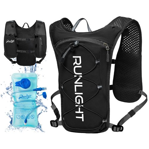 Runlight Running Vest for Women Men,Adjustable Chest Straps Running Hydration Vest with 1.5L Water Bladder,Lightweight Breathable Reflective Running Vest for Trail Running Hiking Black