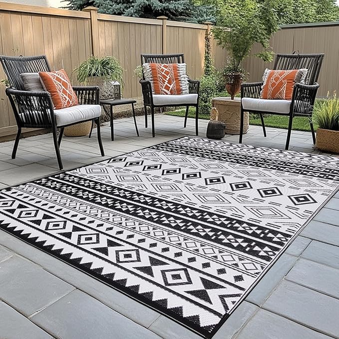 WILDROOTS 4'x6' Outdoor Plastic Rug for Patio Clearance, Waterproof Mat, Reversible Plastic Camping Rugs, RV, Porch, Deck, Camper, Balcony, Backyard