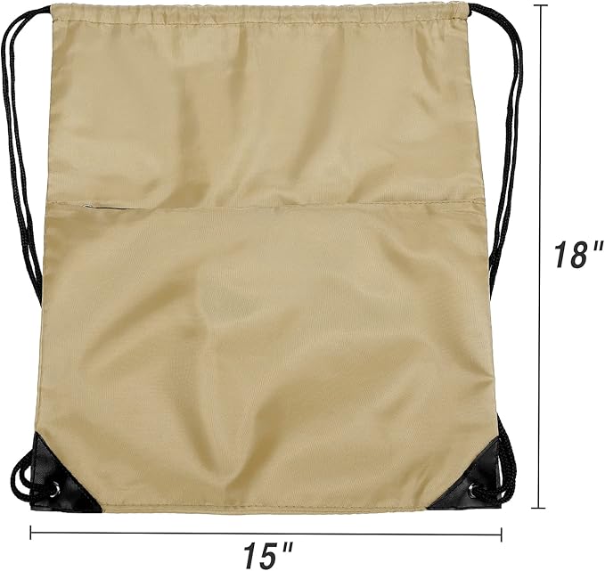 BuyAgain Drawstring Backpack Sports Water Resistant String Bag Sport Gym Sackpack for Women Men Large with Zipper, Khaki