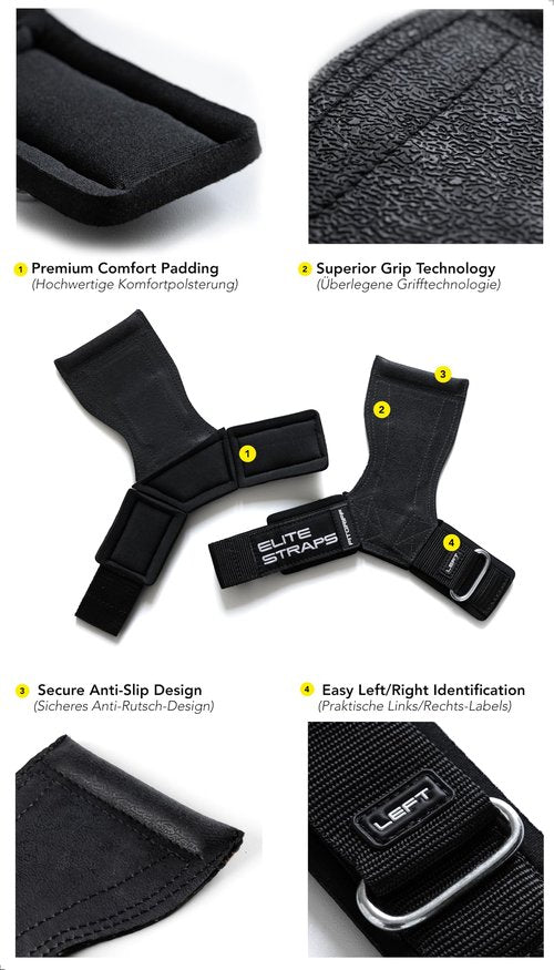 Fitgriff® Elite Straps - Lifting Wrist Straps (Rubber Grips) for Weightlifting, Gym, Workout, Deadlift - Anti-Slip Revolution for Men and Women (Black, XS)