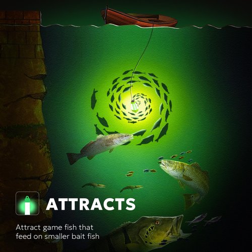 SF LED Underwater Fishing Light 100W Fish Attracting Light 13000lm Green Fishing Light Submersible for Dock and Boats IP68 Waterproof 24ft with Cigarette Lighter or Battery Clips to Provide Power