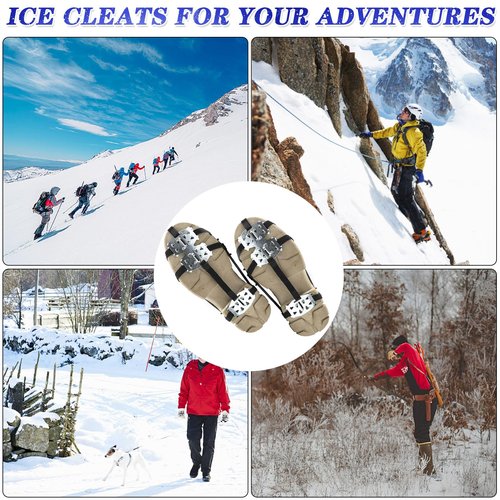 2 Pairs Crampons Ice Cleats for Shoes and Boots Universal 24 Steel Studs Snow Shoe Spikes Non Slip Snow Ice Grippers for Walking, Fishing, Climbing and Winter Hiking