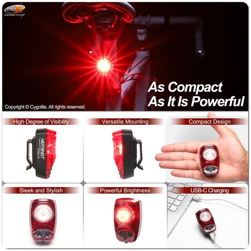 Cygolite Hotshot 120 Lumen Bicycle Taillight – 7 Night & Daytime Modes– User Adjustable Flash Speeds- Compact Design– IP64 Water Resistant– USB-C Rechargeable–Great for Busy Roads
