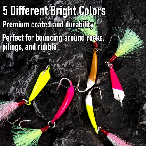 Dr.Fish 5 Pack Pompano Jigs with Teaser Hooks, Surf Fishing Jig Heads Saltwater Lure Banana Shape Stand Up O'Shaughnessy Beach Casting Halibut Striper Redfish Flounder Mixed Color 3/8oz
