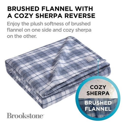 Brookstone Elite Stadium Blanket – Oversized Waterproof Outdoor Blanket 70'' x 60'' - Brushed Flannel & Sherpa, Portable w/Carry Bag, Machine Washable for Tailgating, Sports Events, Fire Pits – Blue
