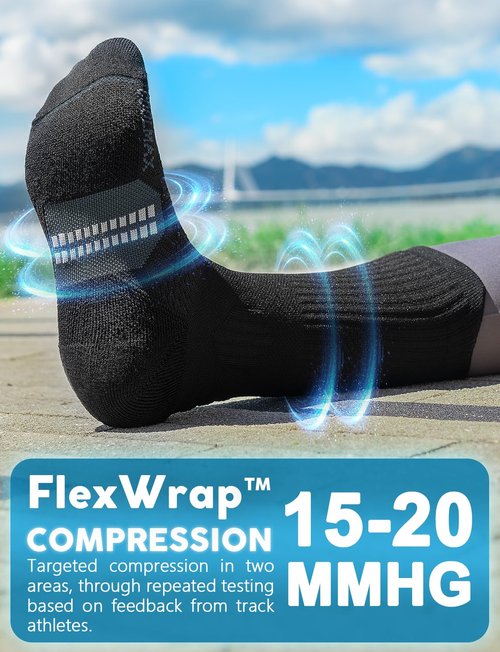 Bamboo Viscose Compression Running Crew Socks, Moisture Wicking Anti-Blister Hiking Athletic Cycling Gym Socks (US, Alpha, Medium, Regular, Regular, Classic Black+Glacier White+Dusty Pink)