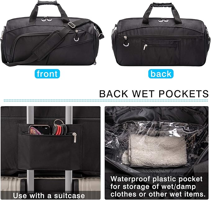 Kuston Sports Gym Bag with Shoes Compartment &Wet Pocket Gym Duffel Bag Overnight Bag for Men and Women