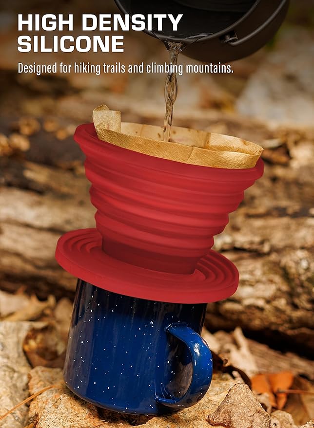 COLETTI Sierra Pour Over Coffee Dripper — Collapsible Pour Over Coffee Dripper — Includes Pack of Paper Filters [Red, Pack of 2]