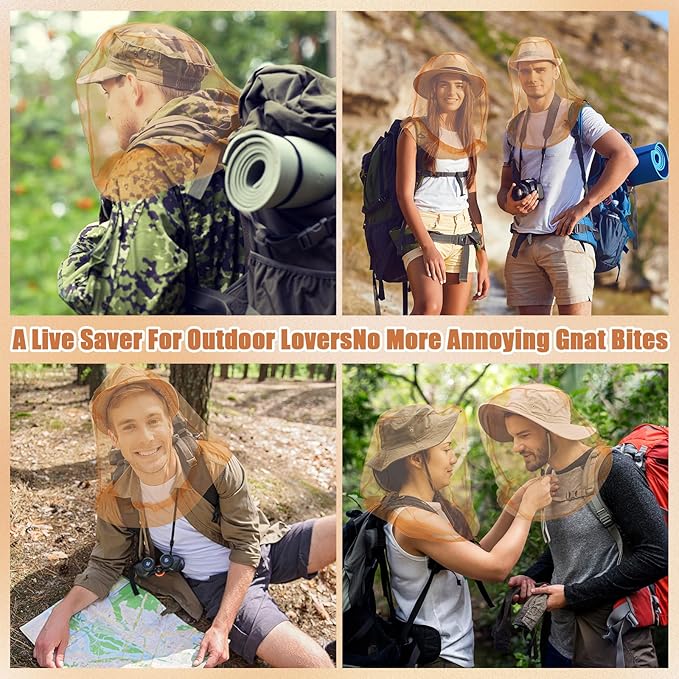 Hestya 4 Pack Mosquito Face Mesh Net Protecting Net for Outdoor Hiking Camping Climbing Mosquito Fly Insects Preventing (Khaki)