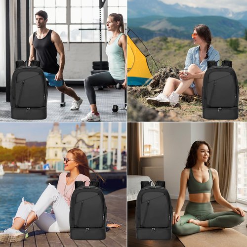 seyfocnia Gym Backpack for Men,Waterproof Backpack With Shoe Compartment Lightweight Travel Backpack Sports Backpack Casual Daypack Backpack-Black