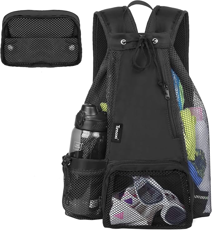 Swim Bag Beach Backpack with Padded Shoulder Strap Mesh Backpack with Wet Pocket for Swimming, Gym