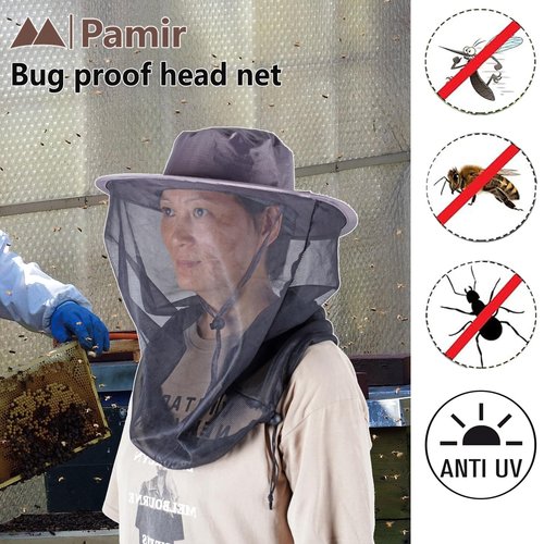 Mosquito Head Net Hat Sun Safari Hats with Hidden Net Mesh Mask for Fishing Hiking Camping Climbing (US, Alpha, Small, X-Large, Black)