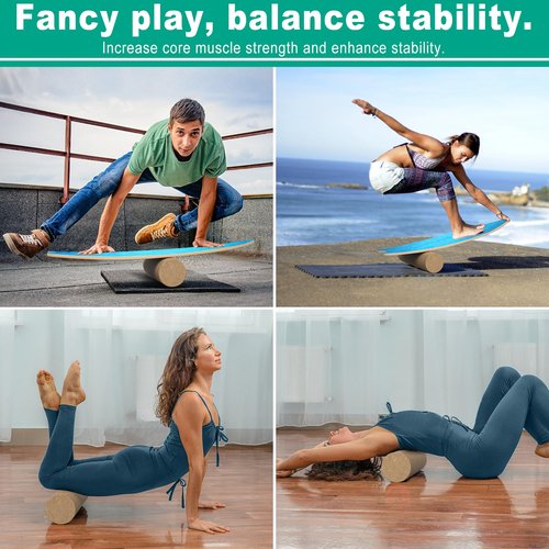 Healfith Balance Board,Adult Balance Board,Balance Trainer - Balance Board Kids - Wooden Balance Board,Including Roller,Half Ball And Balance Ball