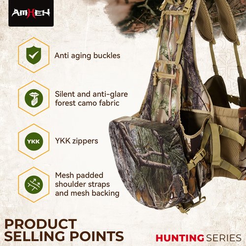 AMHEH Tactical Outdoors Vest for Men Hunting Vest with Magnetic Seat Cushion Game Pouch Adjustable Breathable Gear Accessories