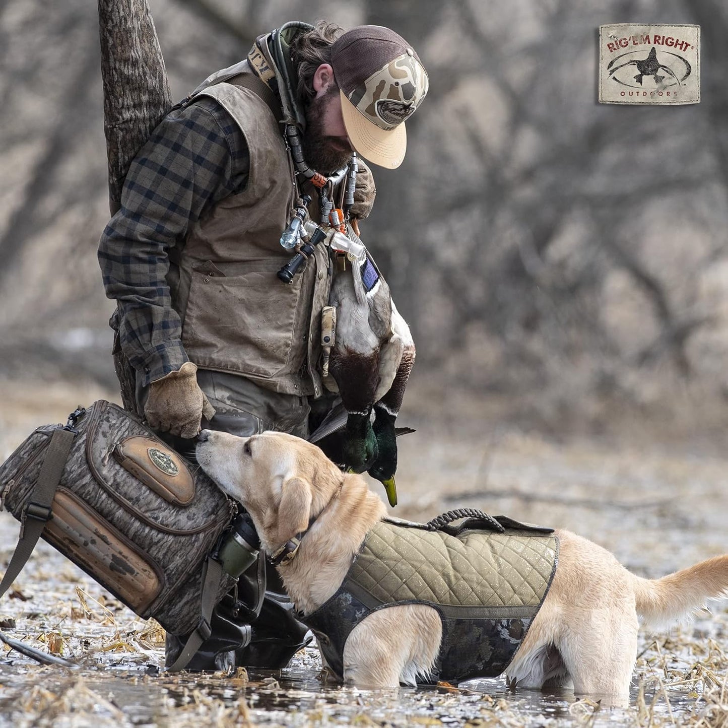 Rig'Em Right Waterfowl Bloodline Elite Dog Vest for Duck Hunting with Ultra Comfortable 3mm Neoprene 3-Layer Construction, Flotation Foam, Heavy-Duty Canvas, and More (Optifade Marsh, L)