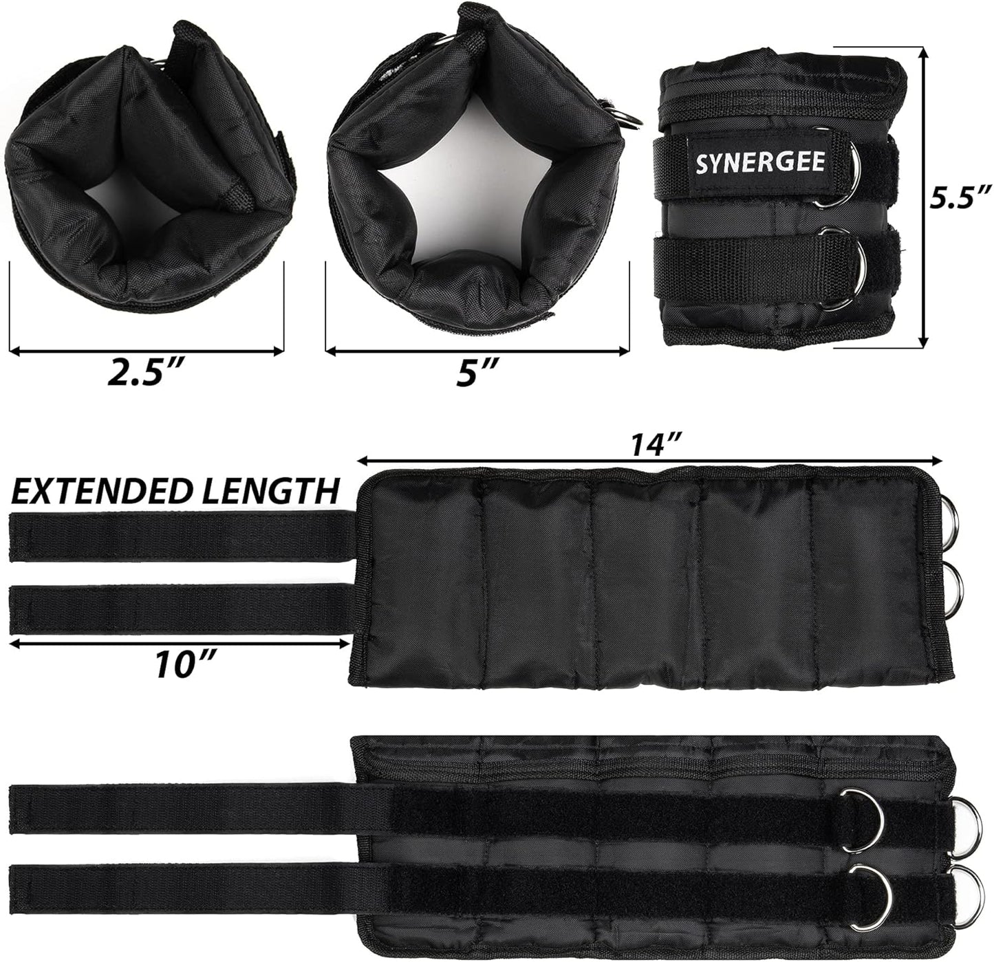 Synergee Comfort Fit Adjustable Ankle/Wrist Weights (Set of 2). Available in 5lb, 10lb & 20lbs. One Size Fits All.