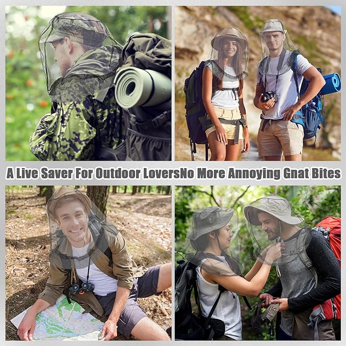 HESTYA 4 Pack Mosquito Net Mesh for Head Face Neck Fly Netting Hood from Bugs Gnats No See Net with Carry Bags for Outdoor