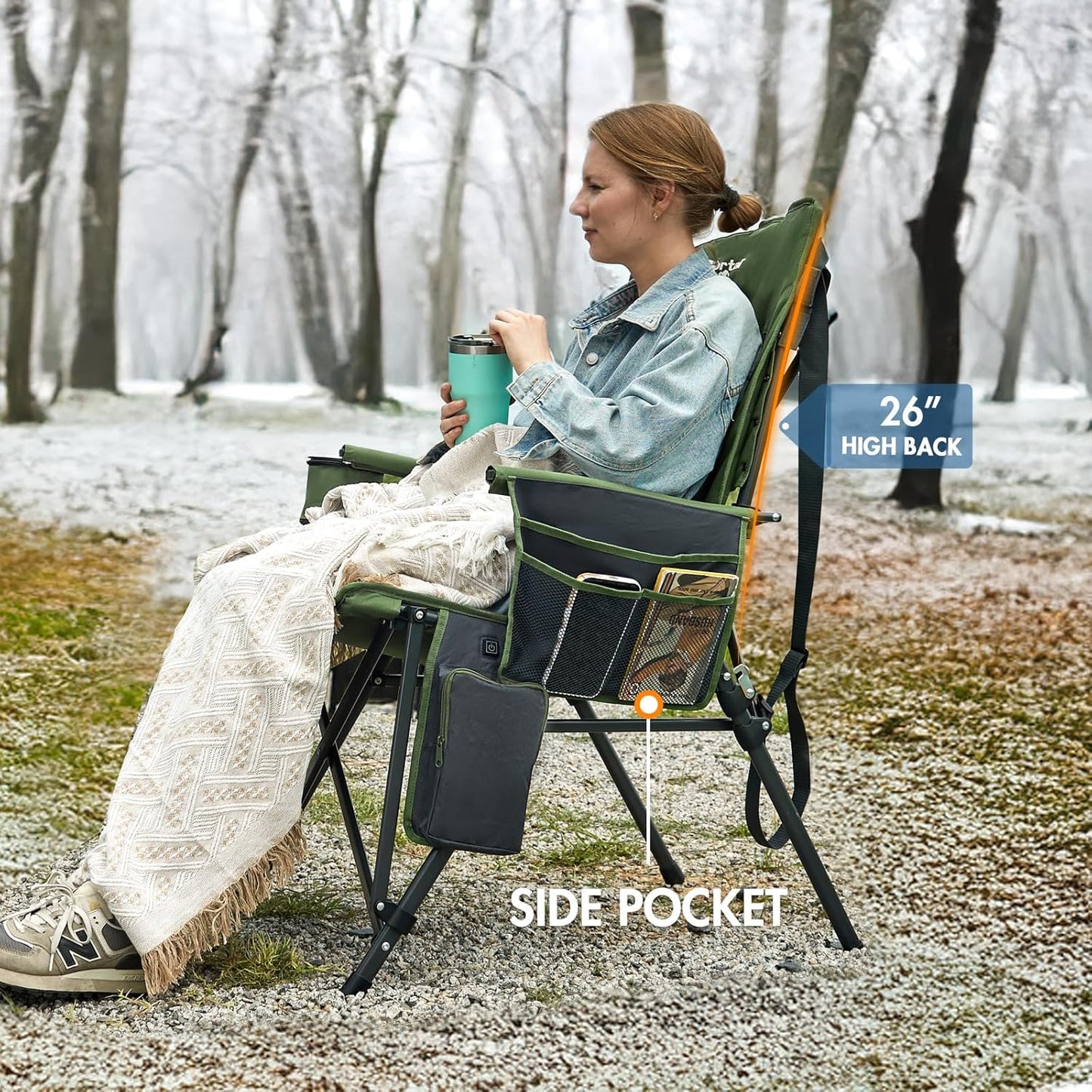 PORTAL Oversized Folding Camping Chair High Back Portable Lawn Chairs for Adults Outdoor Sports with Hard Armrest Cup Holder，Supports 400LBS Black