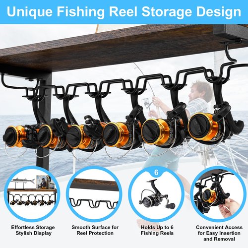SINGBLA Fishing Rod Holders for Garage,Large Capacity Fishing Pole Holders for Garge, Holds 24 Fishing Rod Tackle Storage, Fishing Rod Tackle Fishing Gear and Equipment Organizer, Brown