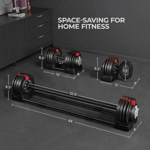 Yaheetech Adjustable Dumbbell 52.5lbs Free Weight Dumbbells Set 3 in 1 Fast Adjust Dumbbells Dumbbell Weight Set Used as Barbell, Kettlebells, with Tray, for Men/Women Home Gym Equipment, Black