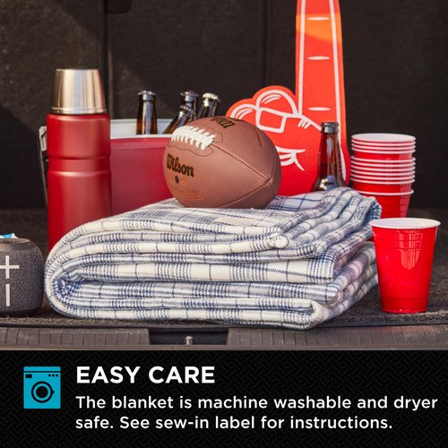 Brookstone Elite Stadium Blanket – Oversized Waterproof Outdoor Blanket 70'' x 60'' - Brushed Flannel & Sherpa, Portable w/Carry Bag, Machine Washable for Tailgating, Sports Events, Fire Pits – Blue