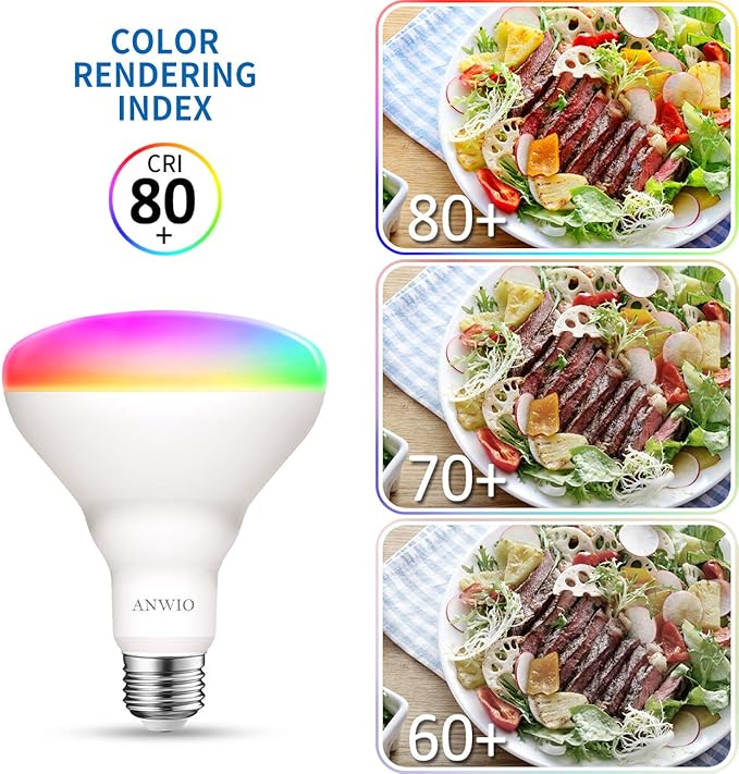 ANWIO Smart Light Bulb BR30 RGB Color Changing LED WiFi Dimmable Multicolor Light Bulbs E26 Base, Compatible with Alexa, Google Assistant, No Hub Required, 1300 Lumen 13W (100W Equivalent) 2 Pack