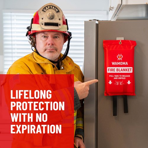 Wamoma Fire Suppression Blanket - Waterproof, Oil-Resistant, Fiberglass Fire Blanket for Home, Kitchen, Grill, BBQ, Fireplace with Rapid Deployment | Reusable High Heat Resistant Safety Sheet