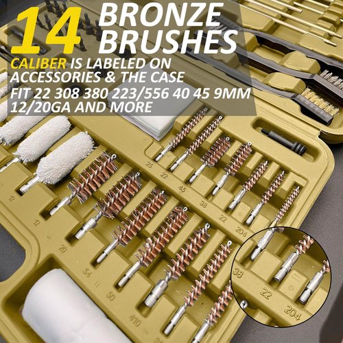 iunio Universal Gun Cleaning Kit, with Mat and Case, Full Brass Jags, Rods and Adapters, for All Guns, Rifle, Shotgun, Handgun, Pistol, Hunting, Shooting, All Caliber
