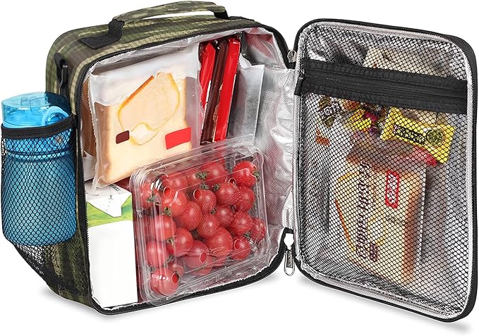 Pardick Camo Insulated Lunch Bag for Kids Students Lunch Box Meal Holder Camouflage Green Reusable Cooler Bag for Boys Thermal Lunch Box for School Picnic Travel Outdoor