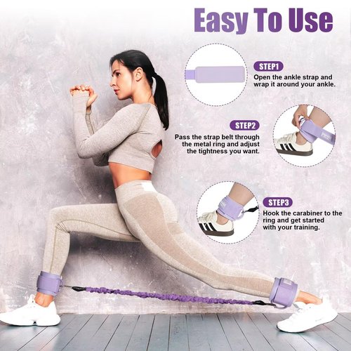 Ankle Resistance Bands with Cuffs, Ankle Weights for Leg Butt, Ankle Resistance Band for Kickbacks Hip Fitness Training, Glutes Workout Equipment (【Entry Level】-10-30LB-A Set-Purple)