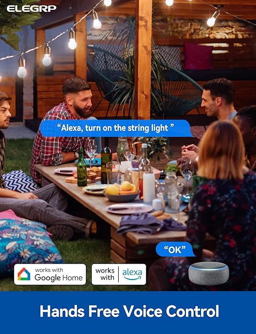ELEGRP PQR10 Outdoor Smart Plug Waterproof IP66, WiFi Plug Compatible with Alexa & Google Assistant, Smart Outdoor Outlet for String Lights, No Hub Required, 400W Max, UL Certified, 2 Pack, Yellow