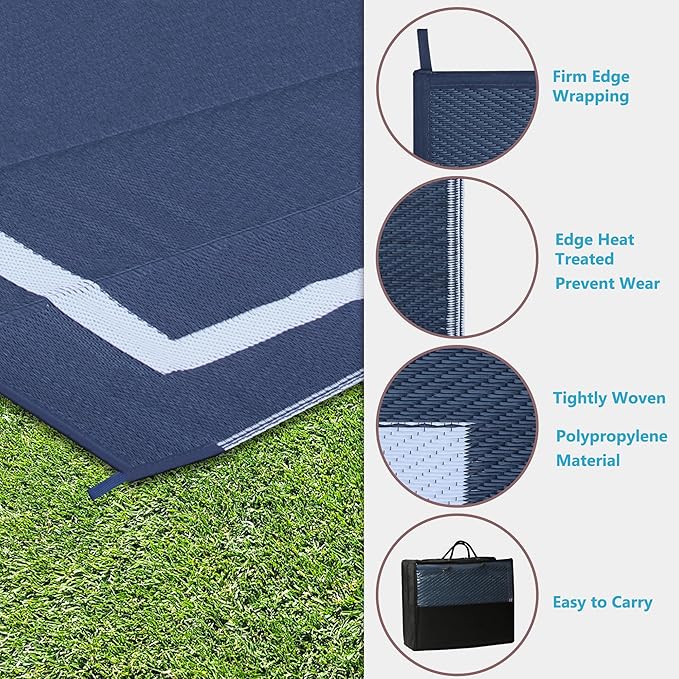 Ogrmar 8x10 FT Reversible Mats, Outdoor Rug for Patio Clearance, Waterproof Carpet, Plastic Straw Rug for Indoor Outdoor, Floor Mat&Rug for RV Porch Camping Backyard Deck Balcony Beach Trailer (Blue)