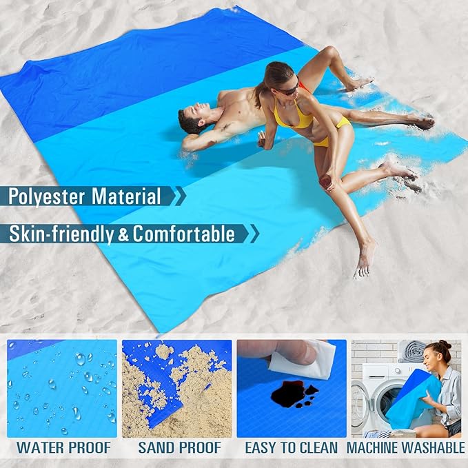 Beach Blanket Sandproof Waterproof 78''×81''1-5 Adults Oversized,Compact Lightweight Durable Beach Mat for Travel Camping Hiking Picnic Blanket