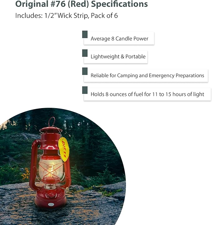 Light of Mine - Dietz #76 Original Red Oil Lantern with 1/2" Replacement Wick Strips (Red)