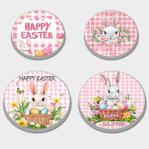 Happy Easter Day Art Stove Burner Covers Set of 4, Flowers,Butter Stove Top Covers for Gas Burners,Animal Rabbit Pattern Electric Stove,Gas Stove Burner Covers,Metal Stove Burner Cover Gift(Pink)