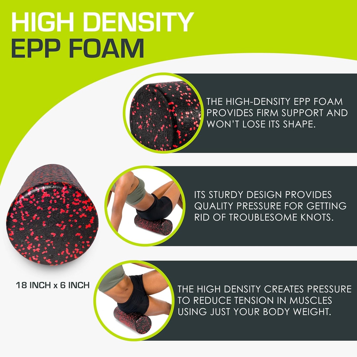ProsourceFit High Density Foam Rollers 36 - inches Long, Firm Full Body Athletic Massage Tool for Back Stretching, Yoga, Pilates, Post Workout Muscle Recuperation, Black