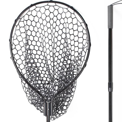 High Strength Large Landing Net - Fishing Net with Telescoping Handle and Soft Rubber Netting, Kayak/Fly Fishing Net - Length: 60″, Depth: 19.5″, Hoop: 23″ x 18″, Suitable for 1 & 2 Handed Use