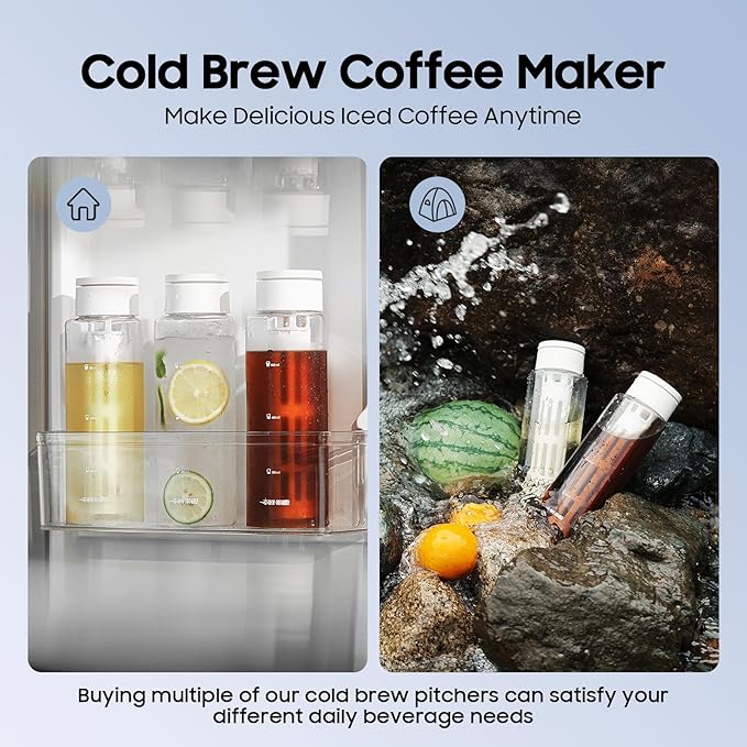 MHW-3BOMBER Cold Brew Coffee Maker Iced Coffee Tea Pitcher - 20oz Portable Brewing Coffee Cup with Filter - Reusable Tritan Material Bottle, Space-Saving Design, White CE6136-OS