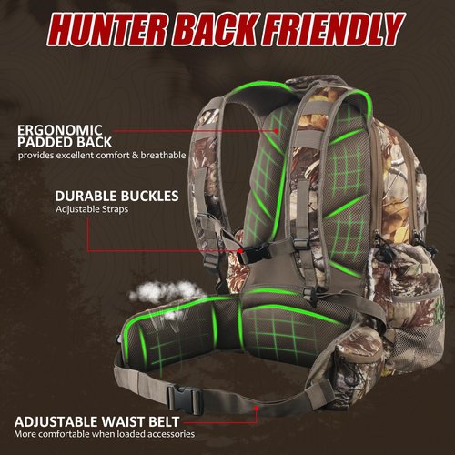 ShedOFF 35L Hunting Backpack with Waterproof Rain Cover, Large Capacity Day Pack with Holder, Men/Women Deer Hunting Gear Hunting Accessories (Camo Pine-Cones)