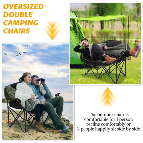 UBALANCE Double Camping Chair - Oversized Two Person Camp Chair with 650 lb. Load Capacity - Army Green - Ideal Camping Gear for Outdoor Adventures
