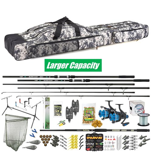 Srempeom 3 Layers Fishing Pole Bag,Portable 3 Layers Oxford Folding Rod Carry Case,Fishing Reel Tackle Storage Bag Case,120cm/47.2inch