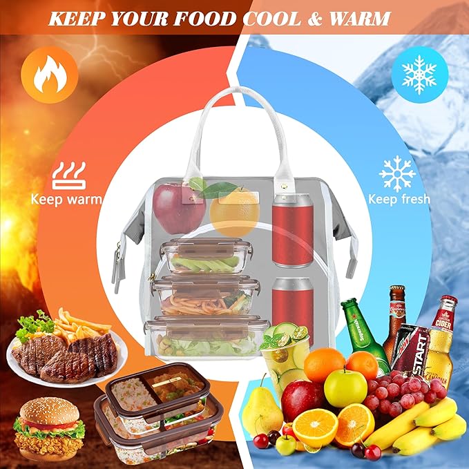 LOKASS Lunch Bag Women Insulated Lunch Box Wide-Open Lunch Tote Bag Large Waterproof Cooler Bag for Work Picnic Hiking Beach（Pink）