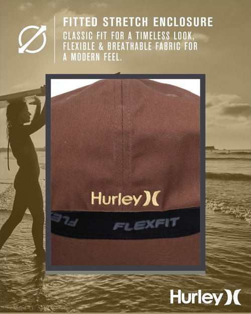 Hurley Mens Baseball Cap - Flexfit Fitted Baseball Caps for Men (Sizes: S-XL), Size Large-X-Large, Cedar