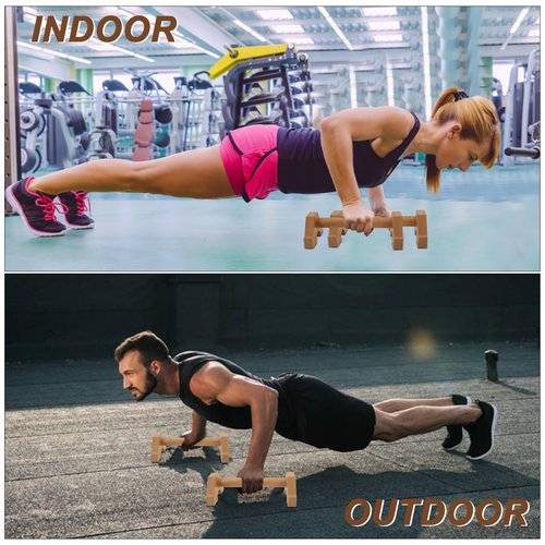 EVERYMATE Calisthenics Wood Parallettes Bars, Wood Push Up Bars Calisthenics Equipment for Home, Push Up Handles for Floor, Handstand Push Up Handles, Wrist Wraps Included