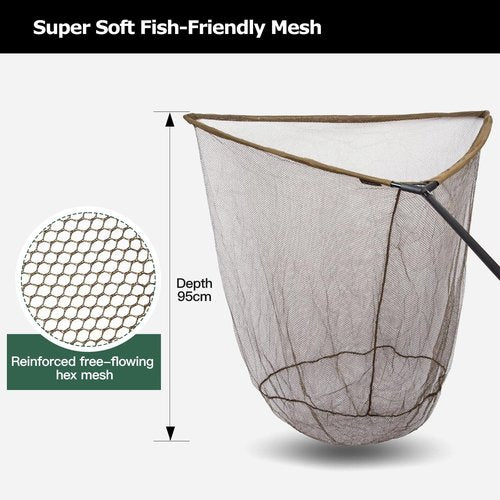 HENSENASIA Landing Net for Carp Fishing, 42 Inch Extra Large Fishing Net, 6 Feet Carbon Fiber Long Handle Saltwater Big Fish, Holds Up to 88lbs/40kgs, Olive Green, Supplied with Carry Bag