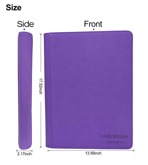 EGOSKY 1000+ Pockets Trading Card Binder, 16 Pocket Side Loading Card Holder Album for Sports Game Business Cards (Purple)