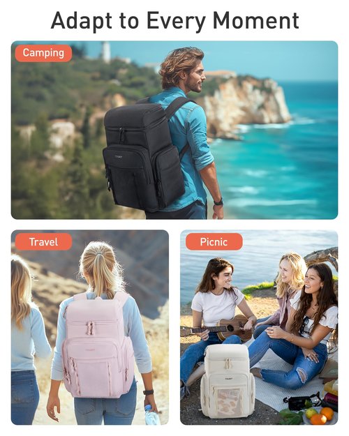 TOURIT Waterproof Cooler Backpack: 30 Cans Insulated Leakproof Portable Cooler Bag Beach Travel Camping Picnic Hiking Black