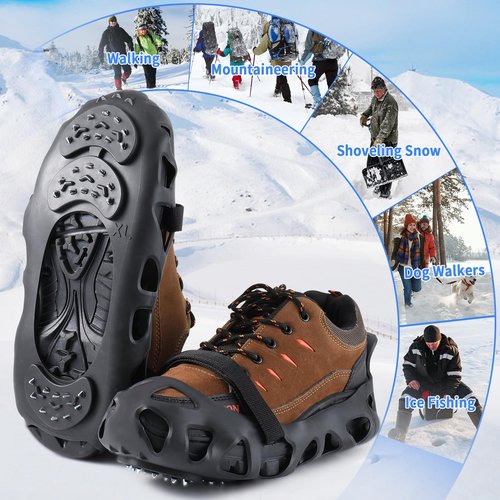 LACE INN Non Slip Gripper Spikes for Shoes, Ice Snow Grips Traction Cleats with 30 Steel Studs Crampon for Walking On Snow and Ice (Size L)
